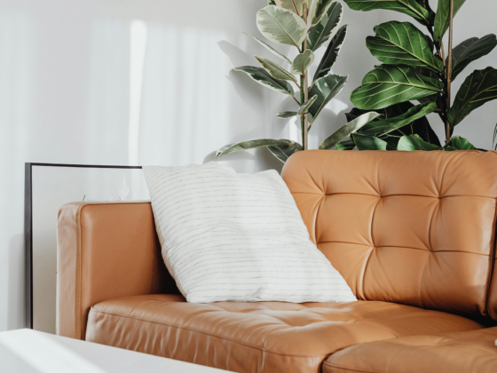 Image d'un canapé en cuir couleur camel.